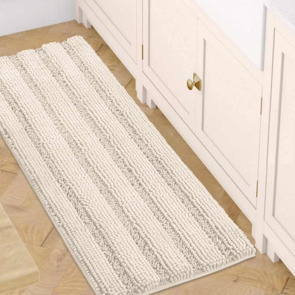 Chenille Striped Bath Rug Set with Non-Skid Backing