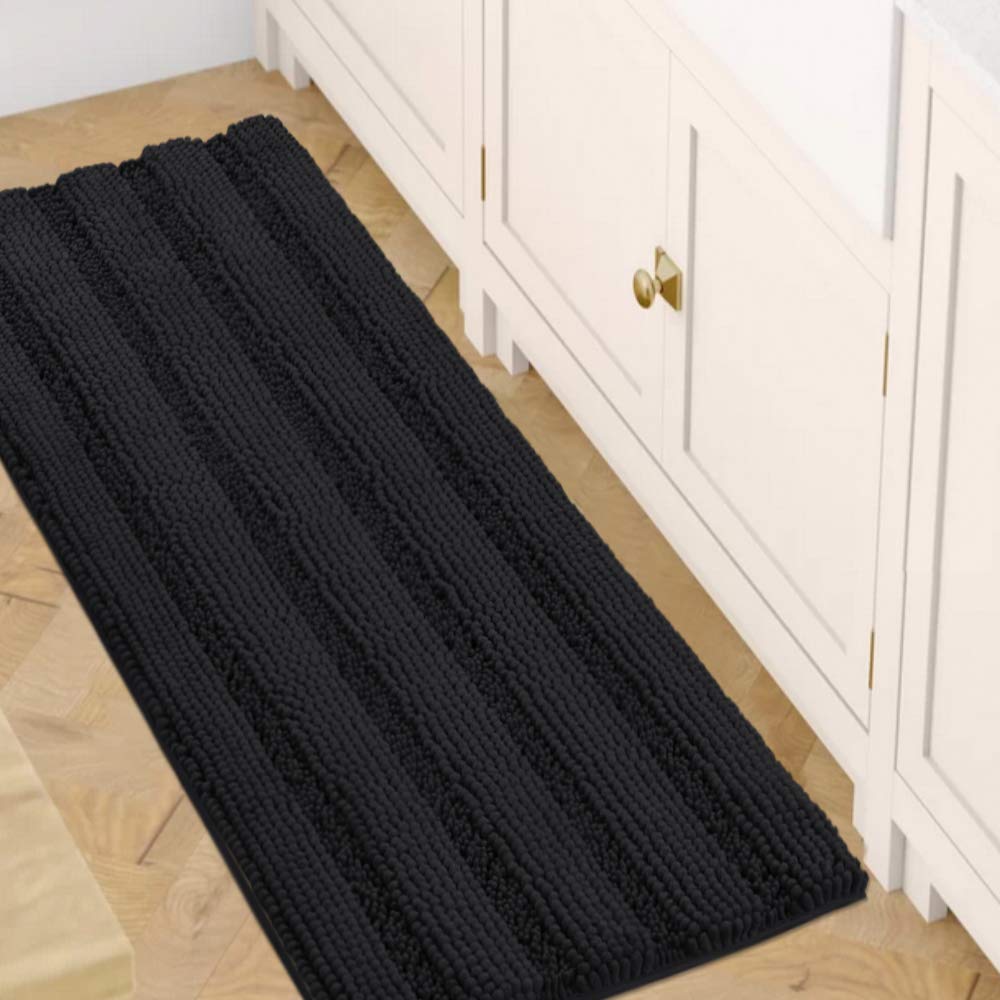 Chenille Striped Bath Rug Set with Non-Skid Backing