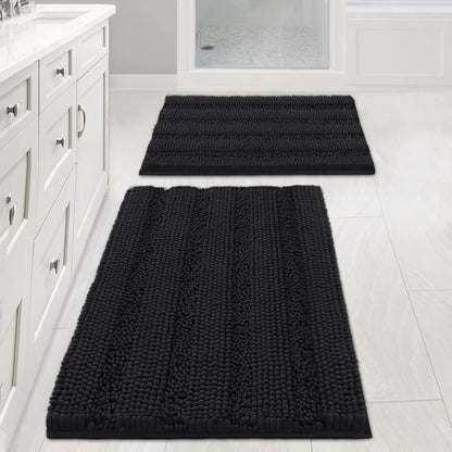 Chenille Striped Bath Rug Set with Non-Skid Backing