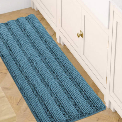 Chenille Striped Bath Rug Set with Non-Skid Backing