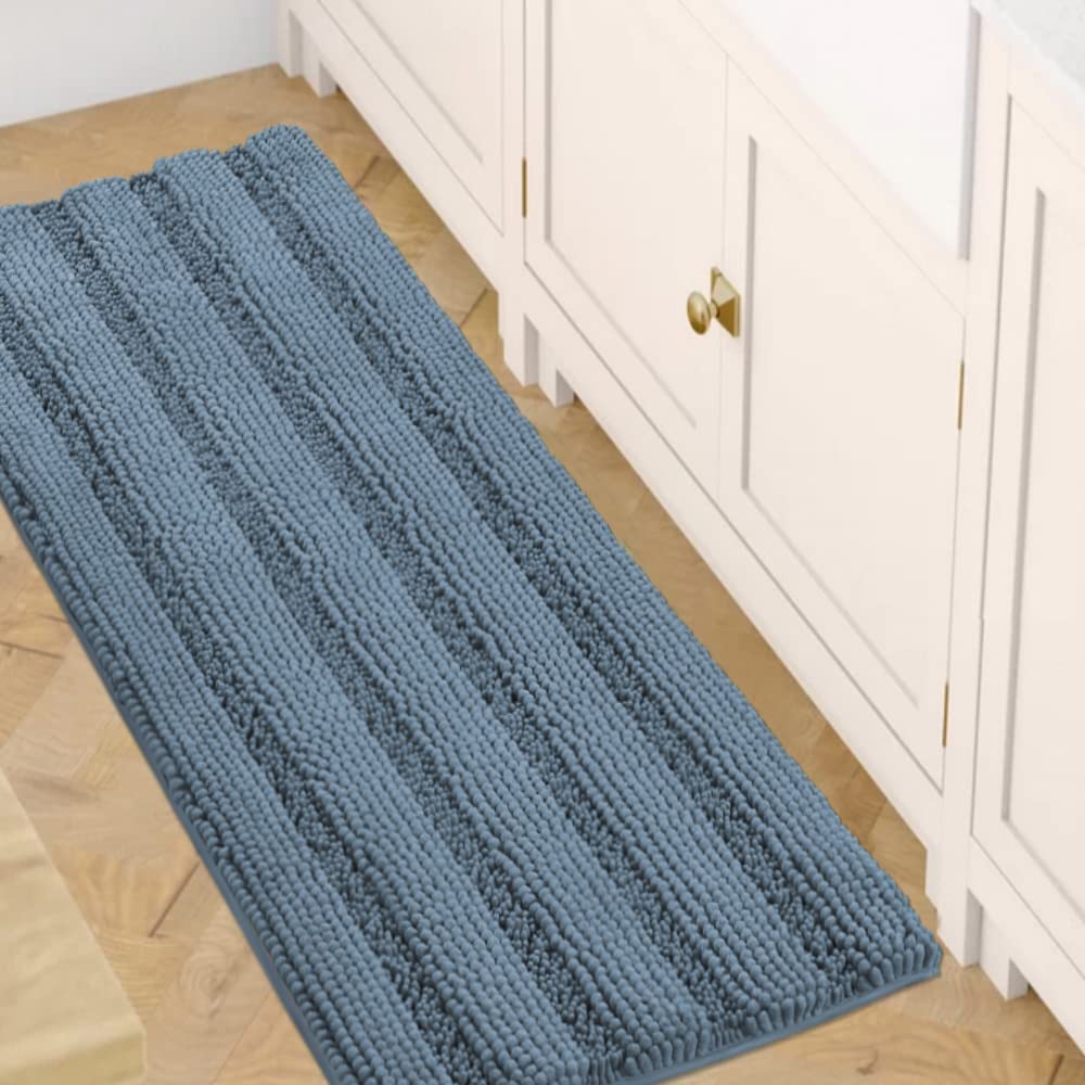 Chenille Striped Bath Rug Set with Non-Skid Backing