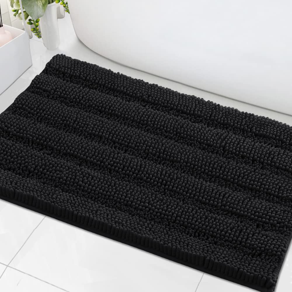 Chenille Striped Bath Rug Set with Non-Skid Backing