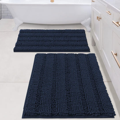 Chenille Striped Bath Rug Set with Non-Skid Backing