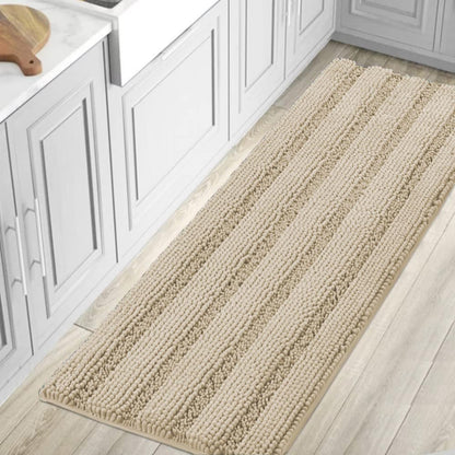 Chenille Striped Bath Rug Set with Non-Skid Backing