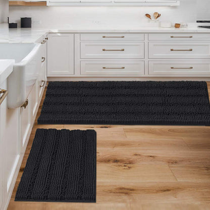 Chenille Striped Bath Rug Set with Non-Skid Backing