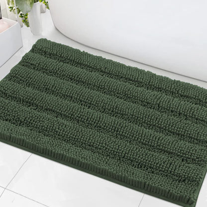 Chenille Striped Bath Rug Set with Non-Skid Backing