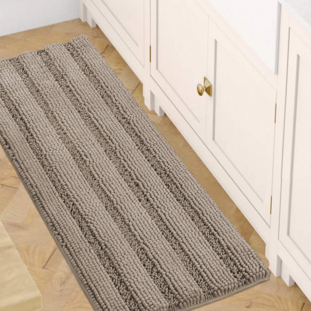 Chenille Striped Bath Rug Set with Non-Skid Backing