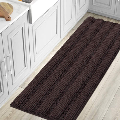 Chenille Striped Bath Rug Set with Non-Skid Backing