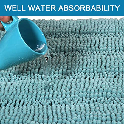 Chenille Striped Bath Rug Set with Non-Skid Backing