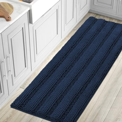 Chenille Striped Bath Rug Set with Non-Skid Backing