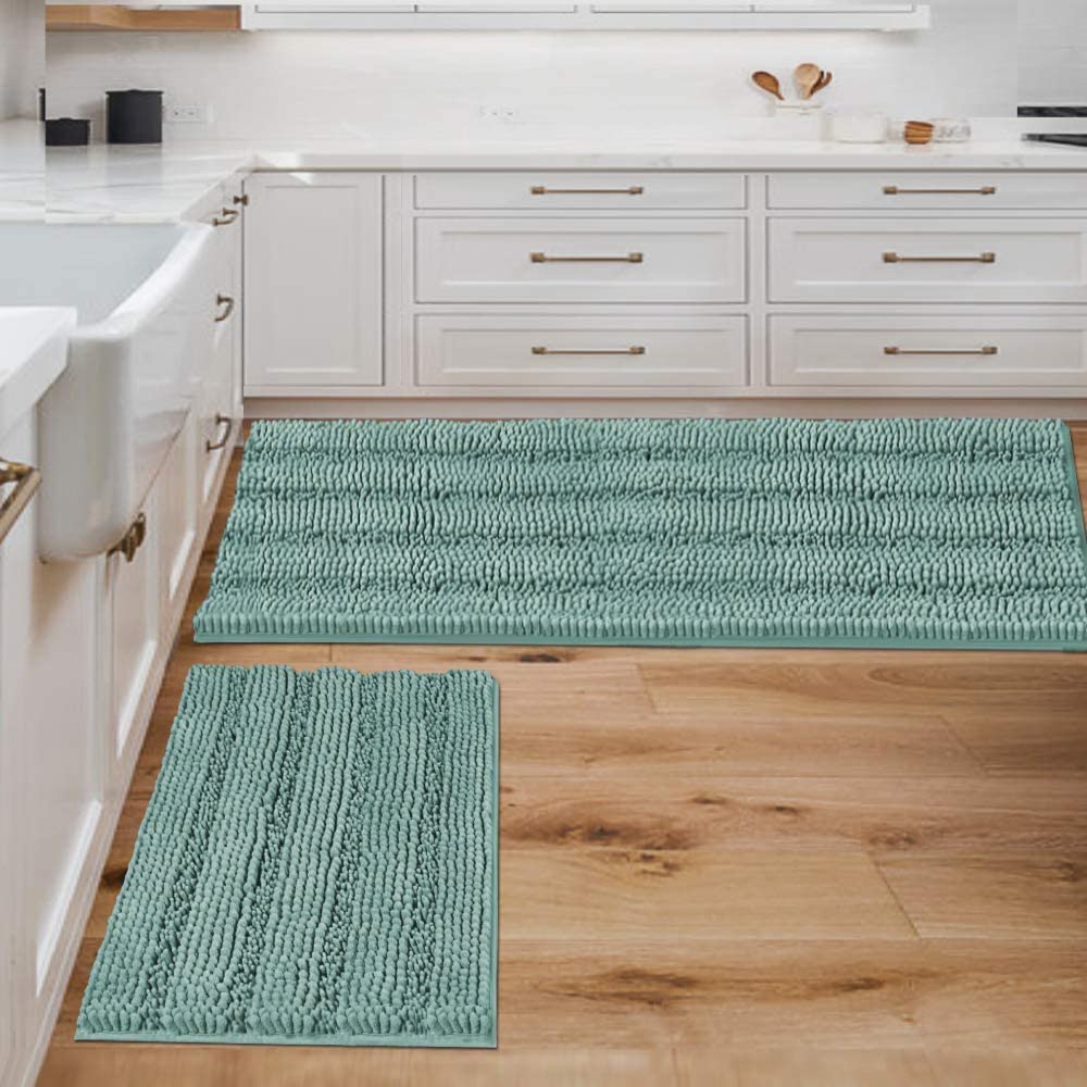 Chenille Striped Bath Rug Set with Non-Skid Backing
