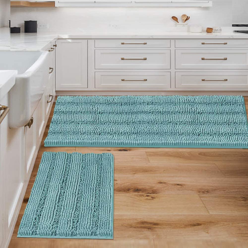 Chenille Striped Bath Rug Set with Non-Skid Backing