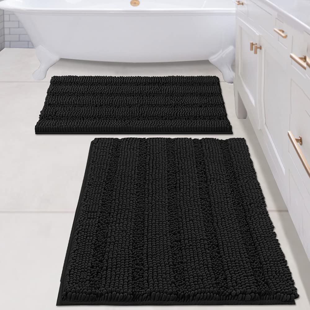 Chenille Striped Bath Rug Set with Non-Skid Backing