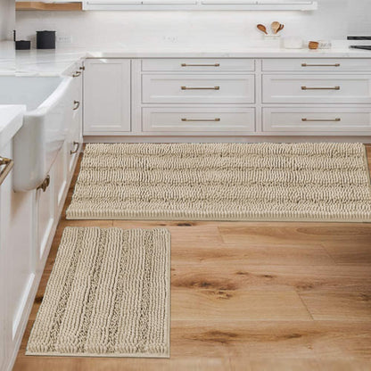 Chenille Striped Bath Rug Set with Non-Skid Backing
