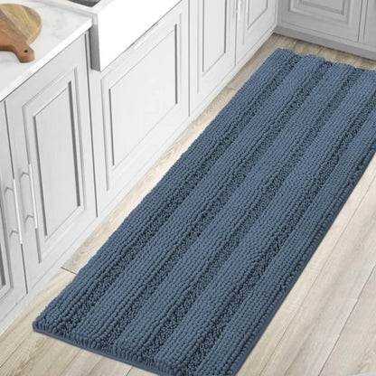 Chenille Striped Bath Rug Set with Non-Skid Backing