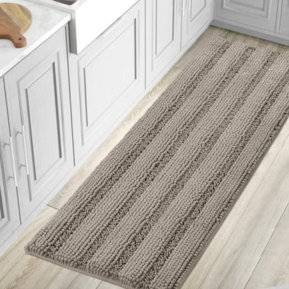 Chenille Striped Bath Rug Set with Non-Skid Backing