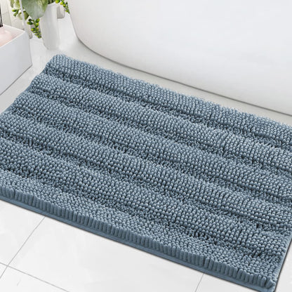 Chenille Striped Bath Rug Set with Non-Skid Backing