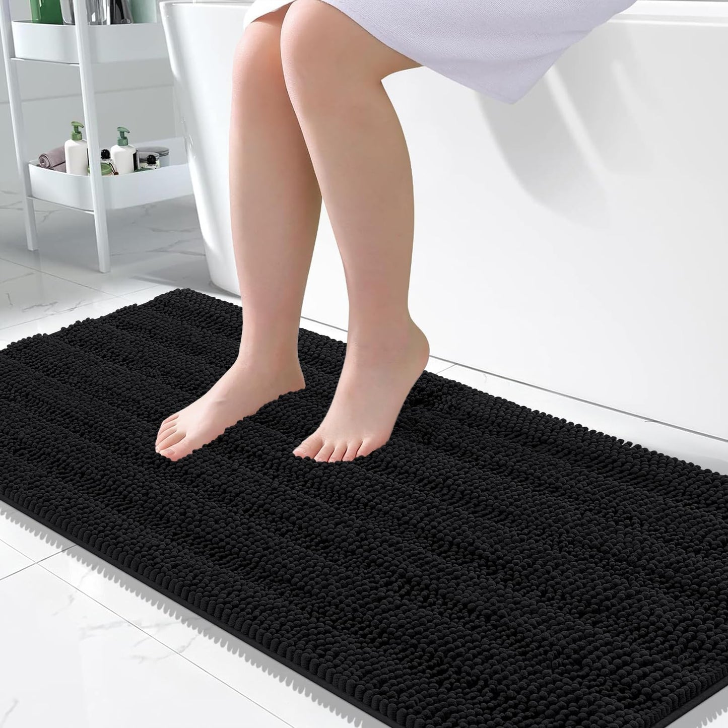 Thick Chenille Bath Rug with Absorbent Rubber Back