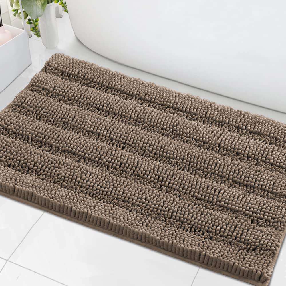 Chenille Striped Bath Rug Set with Non-Skid Backing