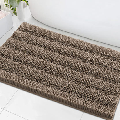 Chenille Striped Bath Rug Set with Non-Skid Backing