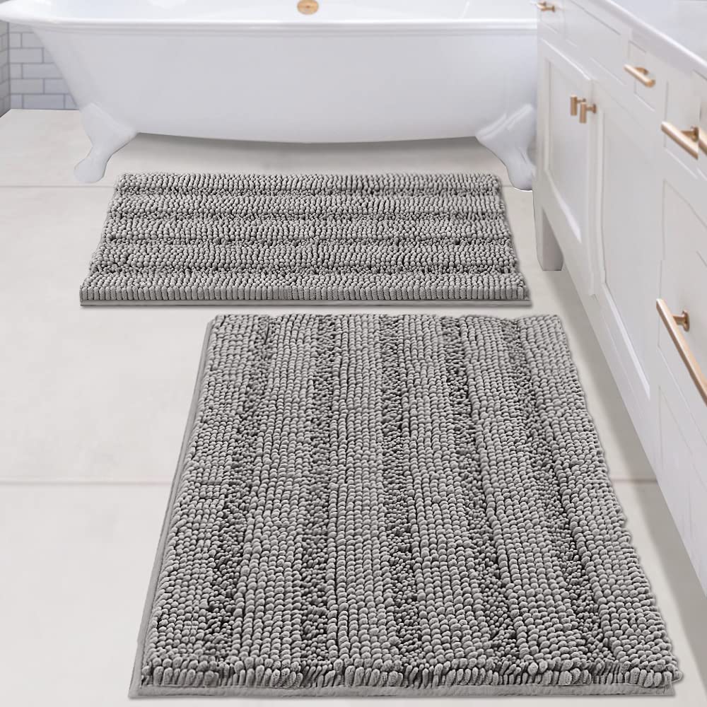 Chenille Striped Bath Rug Set with Non-Skid Backing
