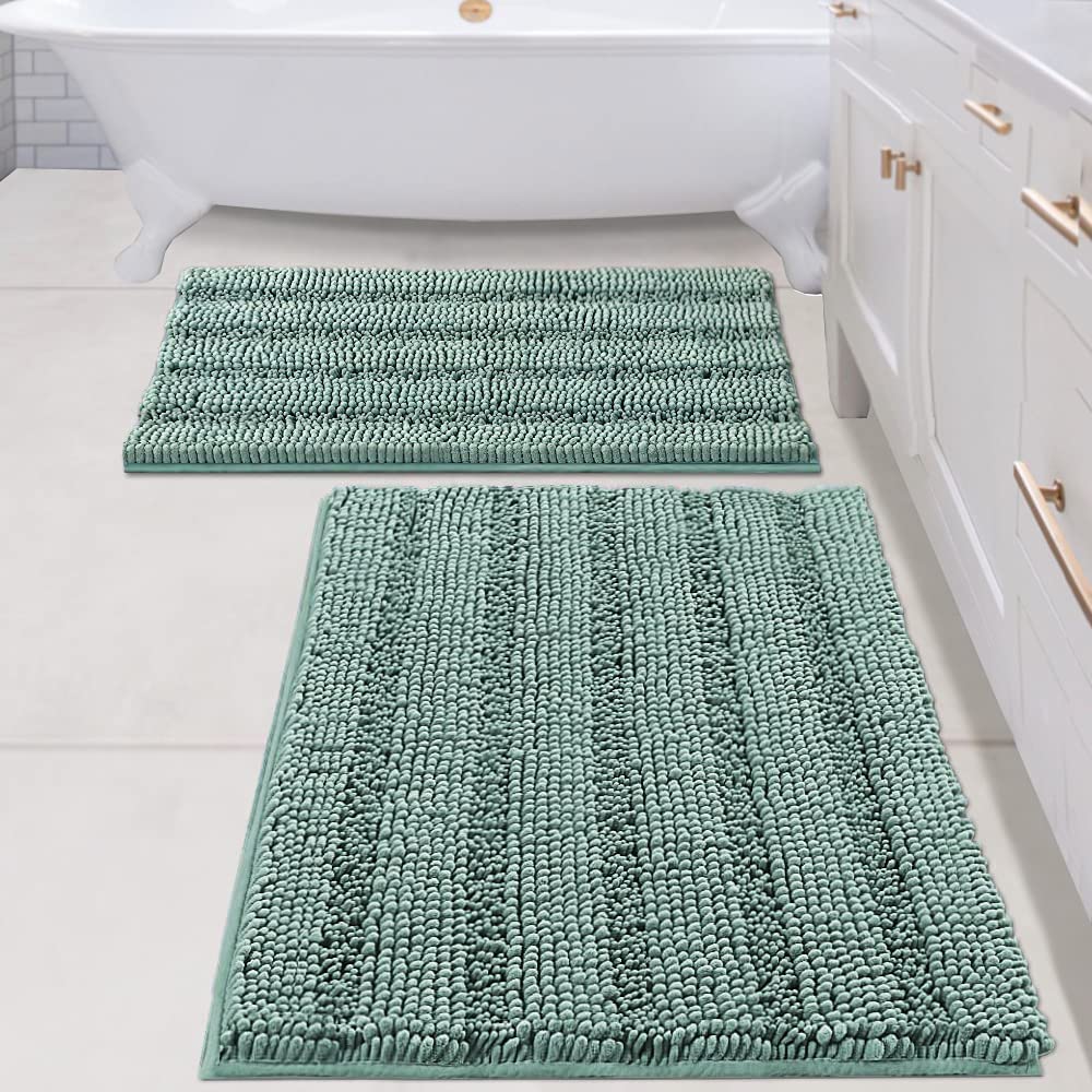 Chenille Striped Bath Rug Set with Non-Skid Backing