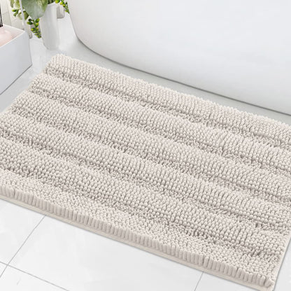 Chenille Striped Bath Rug Set with Non-Skid Backing