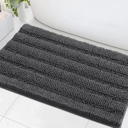 Chenille Striped Bath Rug Set with Non-Skid Backing