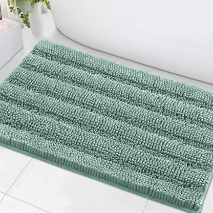 Chenille Striped Bath Rug Set with Non-Skid Backing