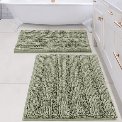 Chenille Striped Bath Rug Set with Non-Skid Backing