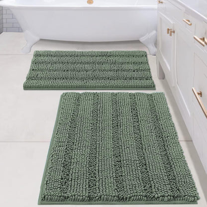 Chenille Striped Bath Rug Set with Non-Skid Backing