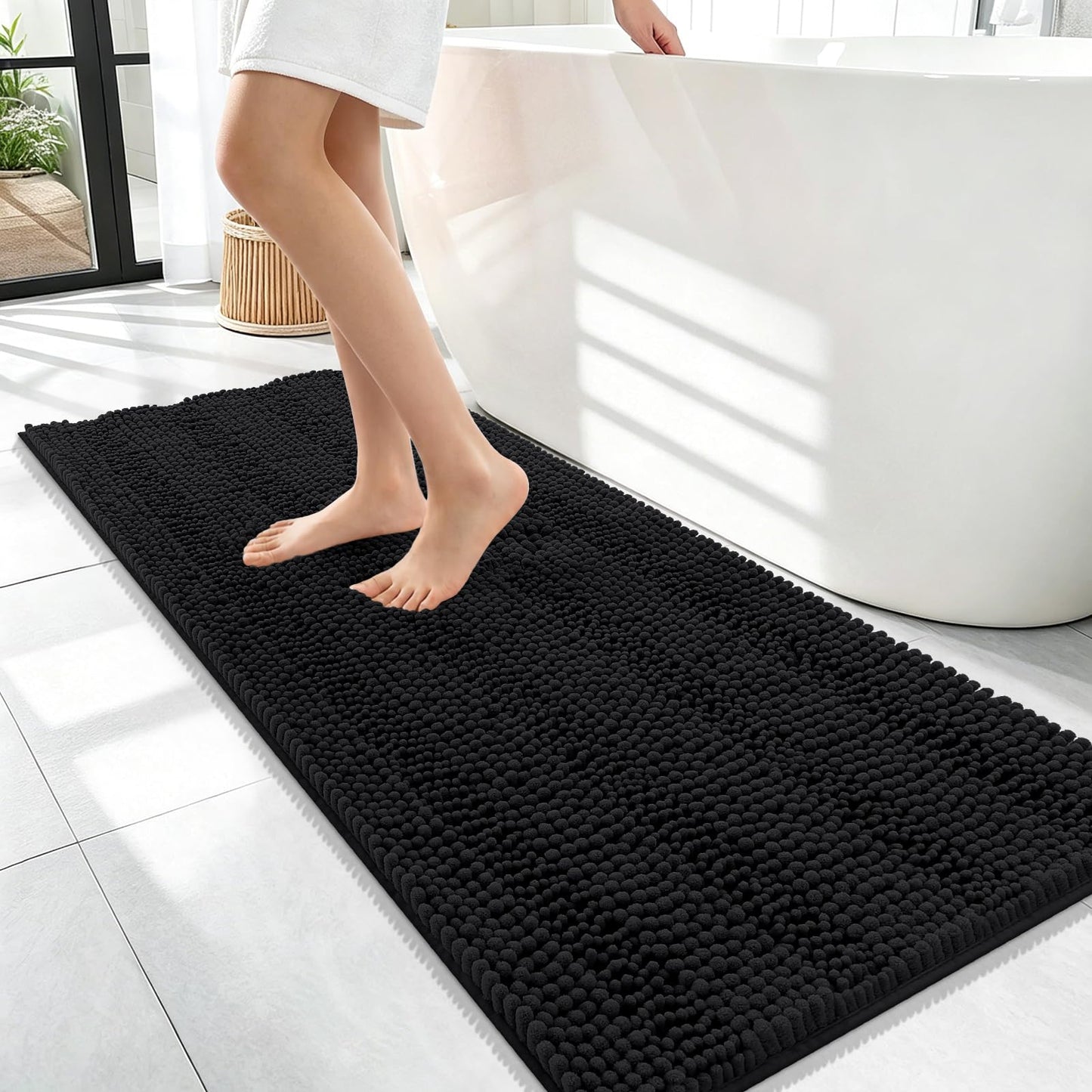 Thick Chenille Bath Rug with Absorbent Rubber Back