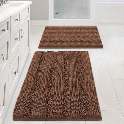 Chenille Striped Bath Rug Set with Non-Skid Backing