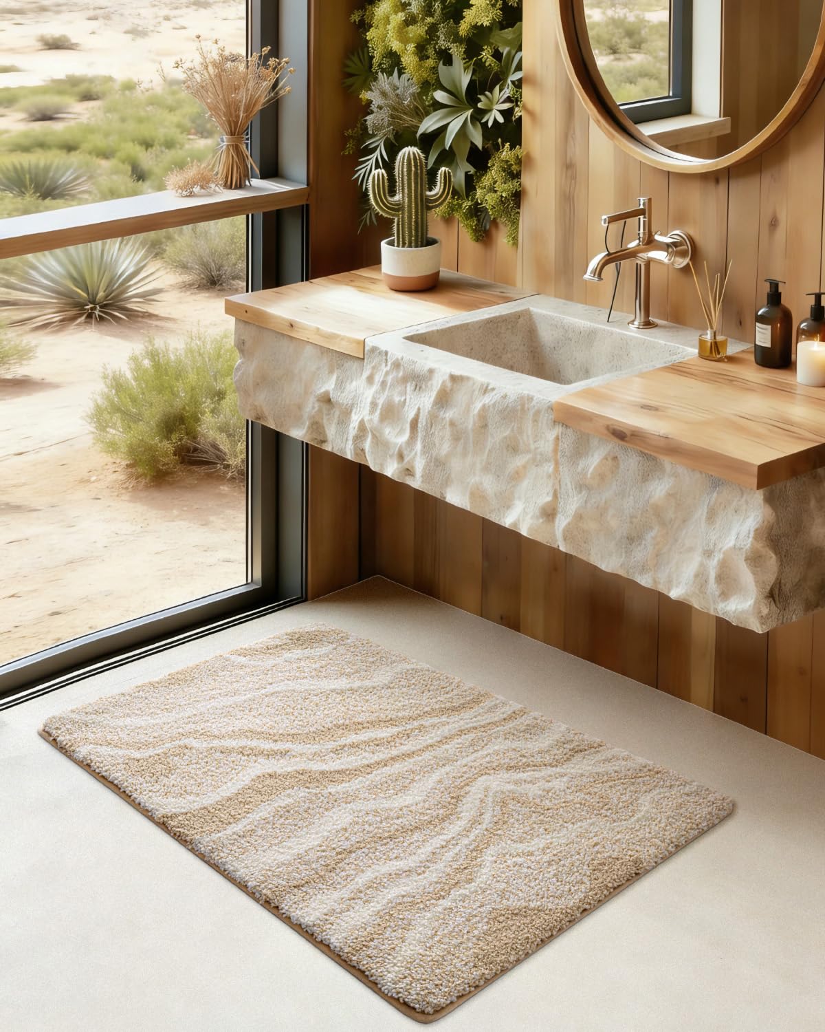 Marble Bath Rug Mat with Soft Absorbent Surface