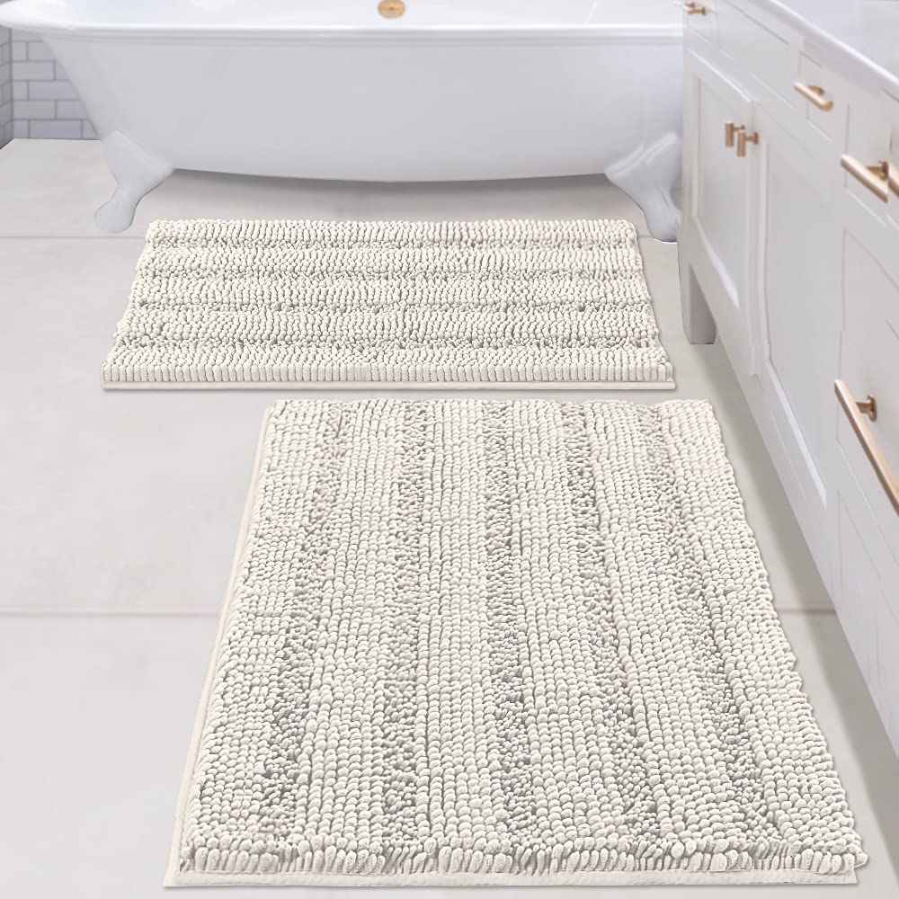 Chenille Striped Bath Rug Set with Non-Skid Backing