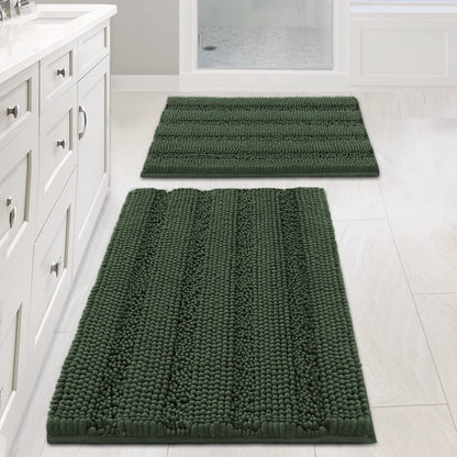 Chenille Striped Bath Rug Set with Non-Skid Backing
