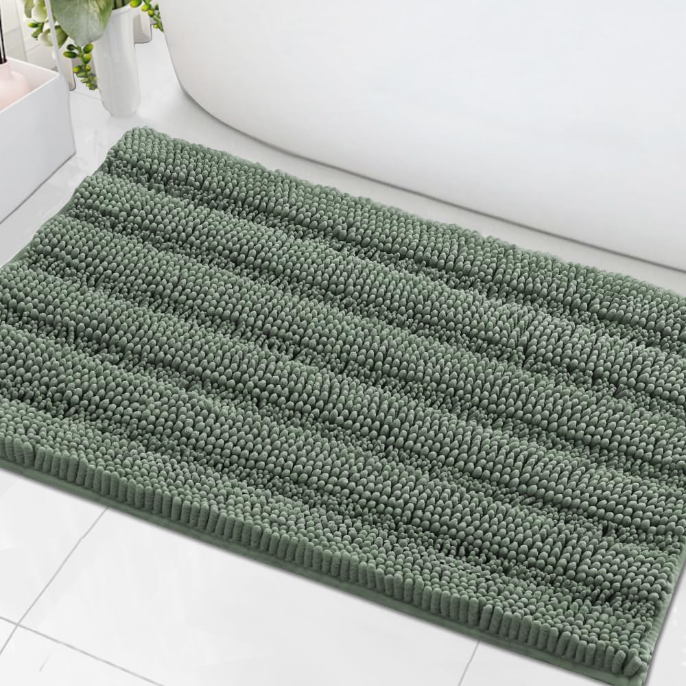 Chenille Striped Bath Rug Set with Non-Skid Backing