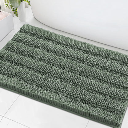 Chenille Striped Bath Rug Set with Non-Skid Backing
