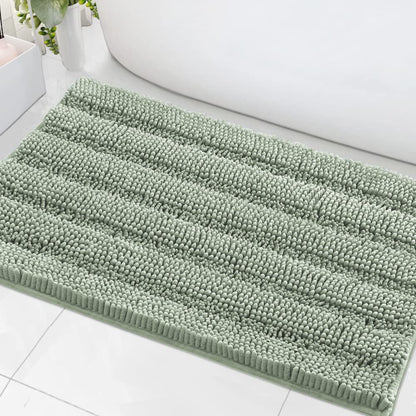 Chenille Striped Bath Rug Set with Non-Skid Backing