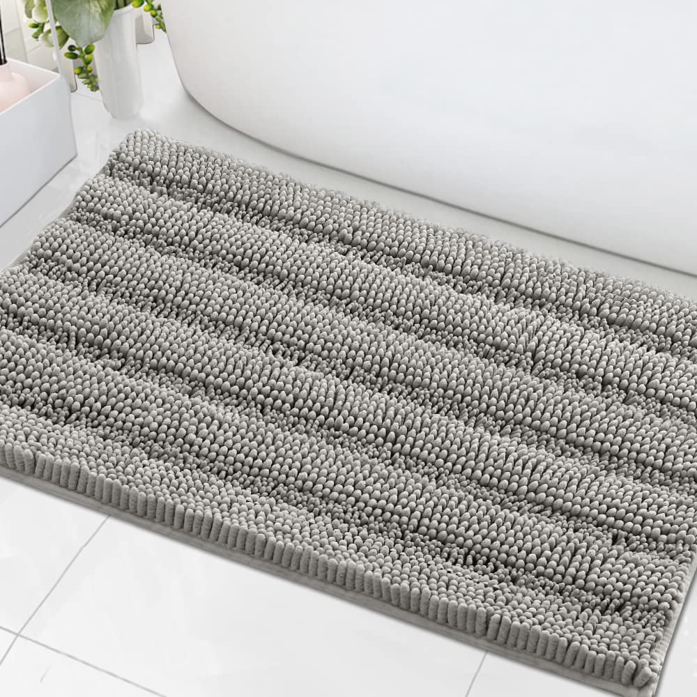 Chenille Striped Bath Rug Set with Non-Skid Backing