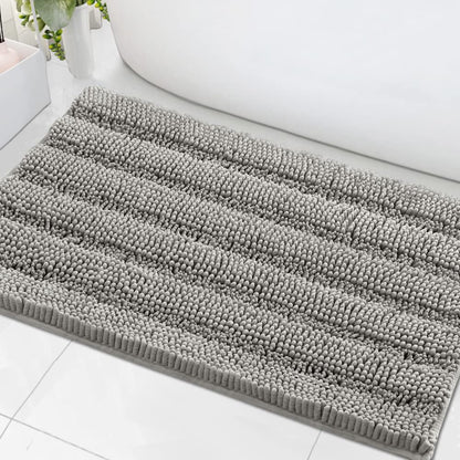 Chenille Striped Bath Rug Set with Non-Skid Backing