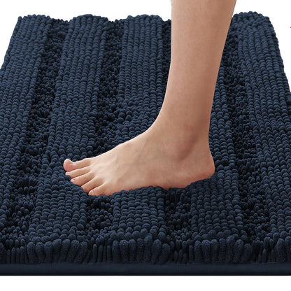 Chenille Striped Bath Rug Set with Non-Skid Backing