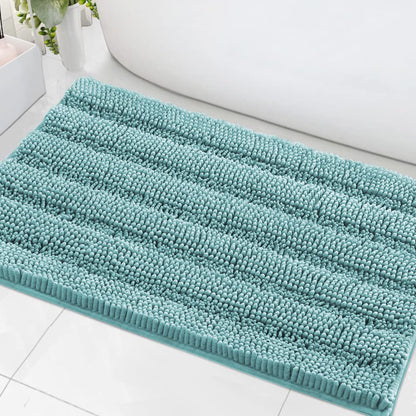 Chenille Striped Bath Rug Set with Non-Skid Backing