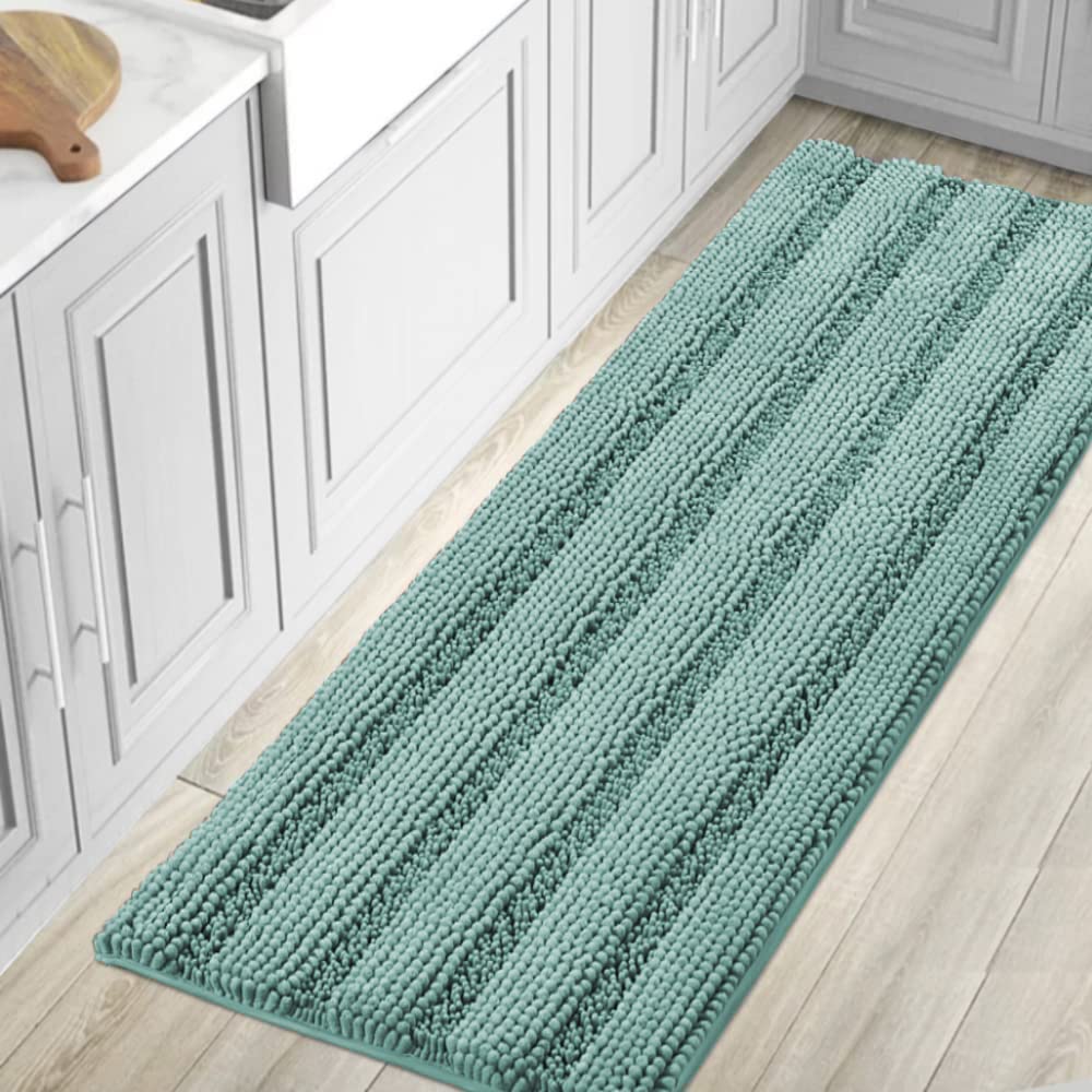 Chenille Striped Bath Rug Set with Non-Skid Backing