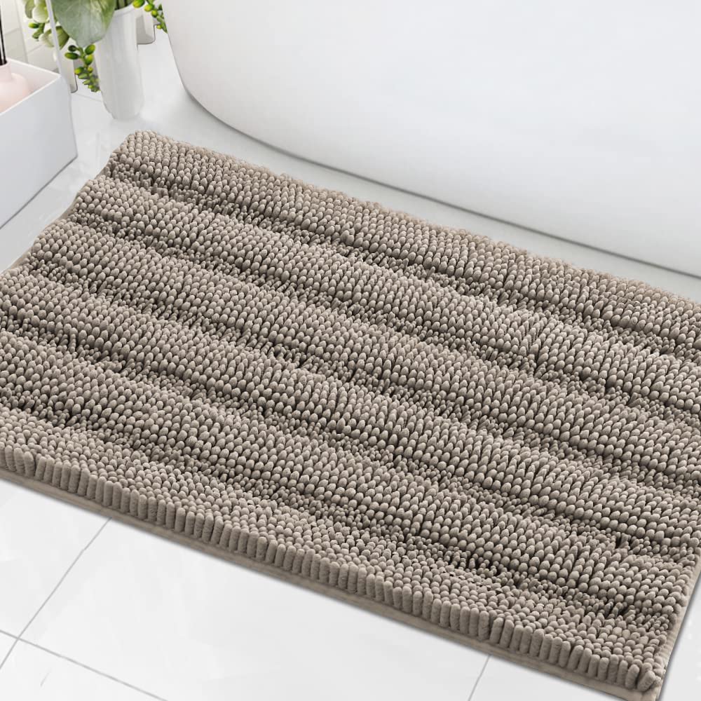 Chenille Striped Bath Rug Set with Non-Skid Backing