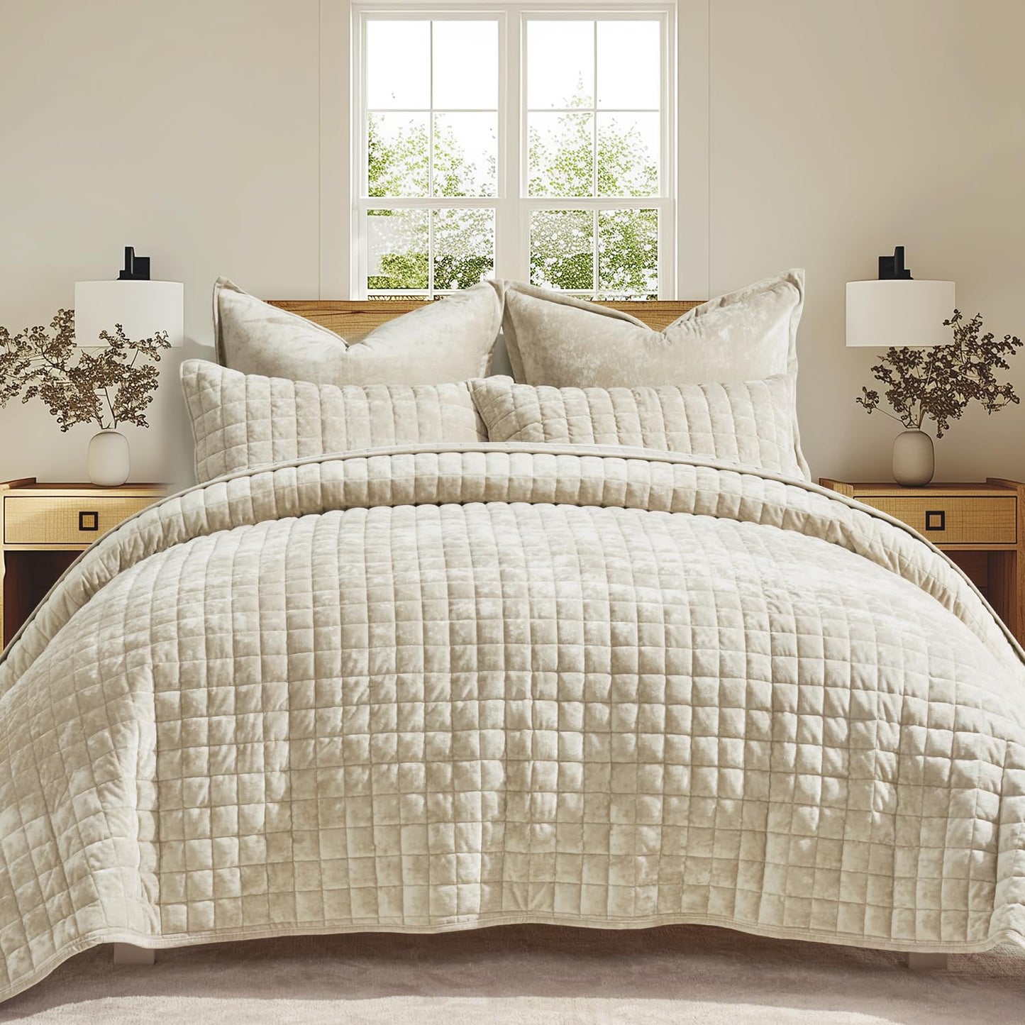 Luxury Velvet Quilt Set with Matching Pillow Shams