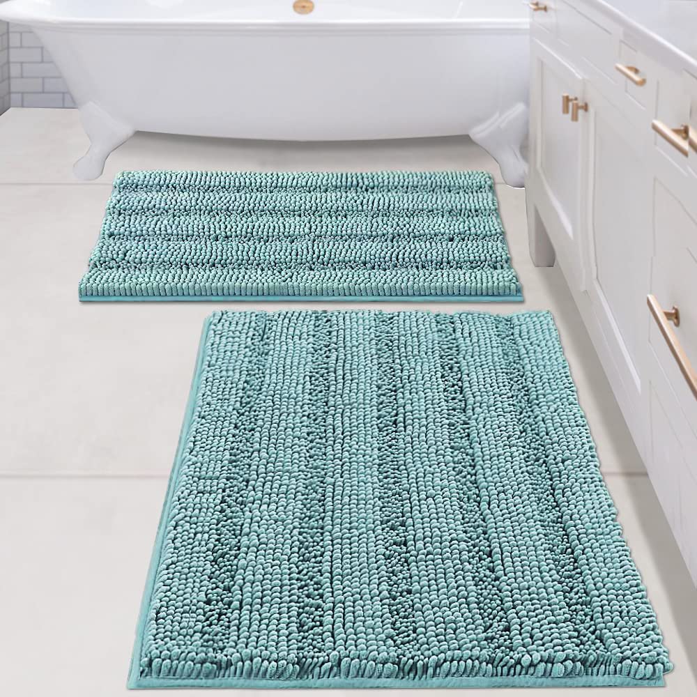 Chenille Striped Bath Rug Set with Non-Skid Backing