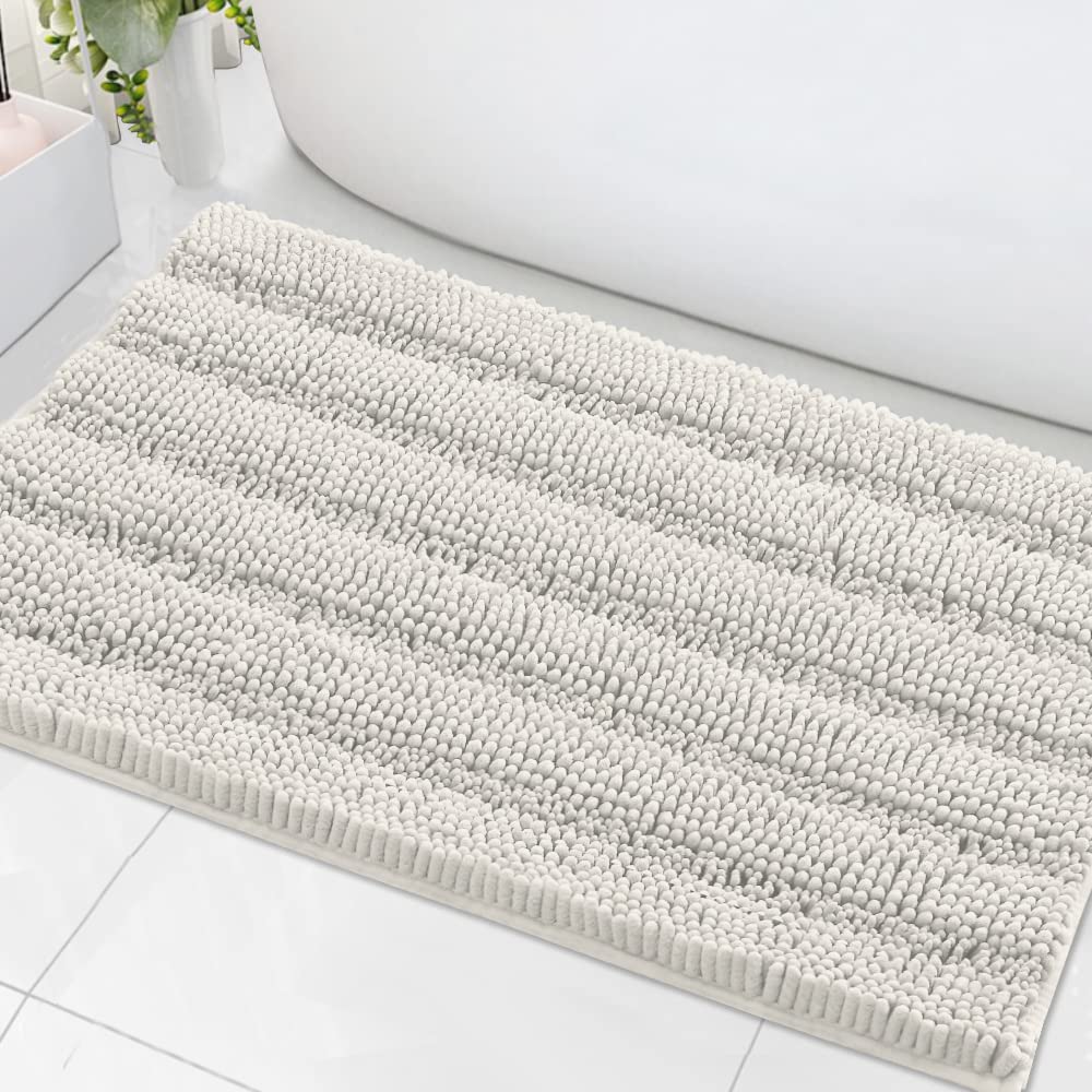 Chenille Striped Bath Rug Set with Non-Skid Backing