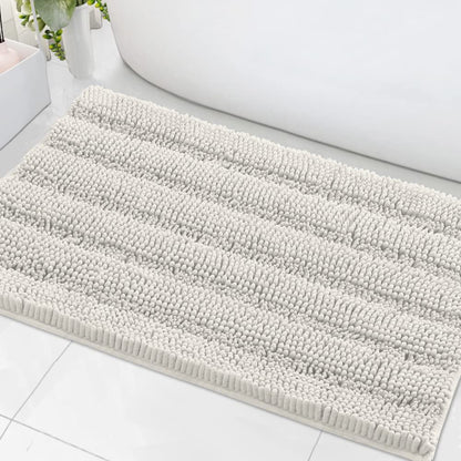 Chenille Striped Bath Rug Set with Non-Skid Backing