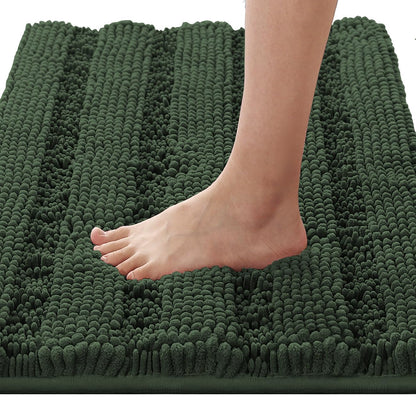 Chenille Striped Bath Rug Set with Non-Skid Backing